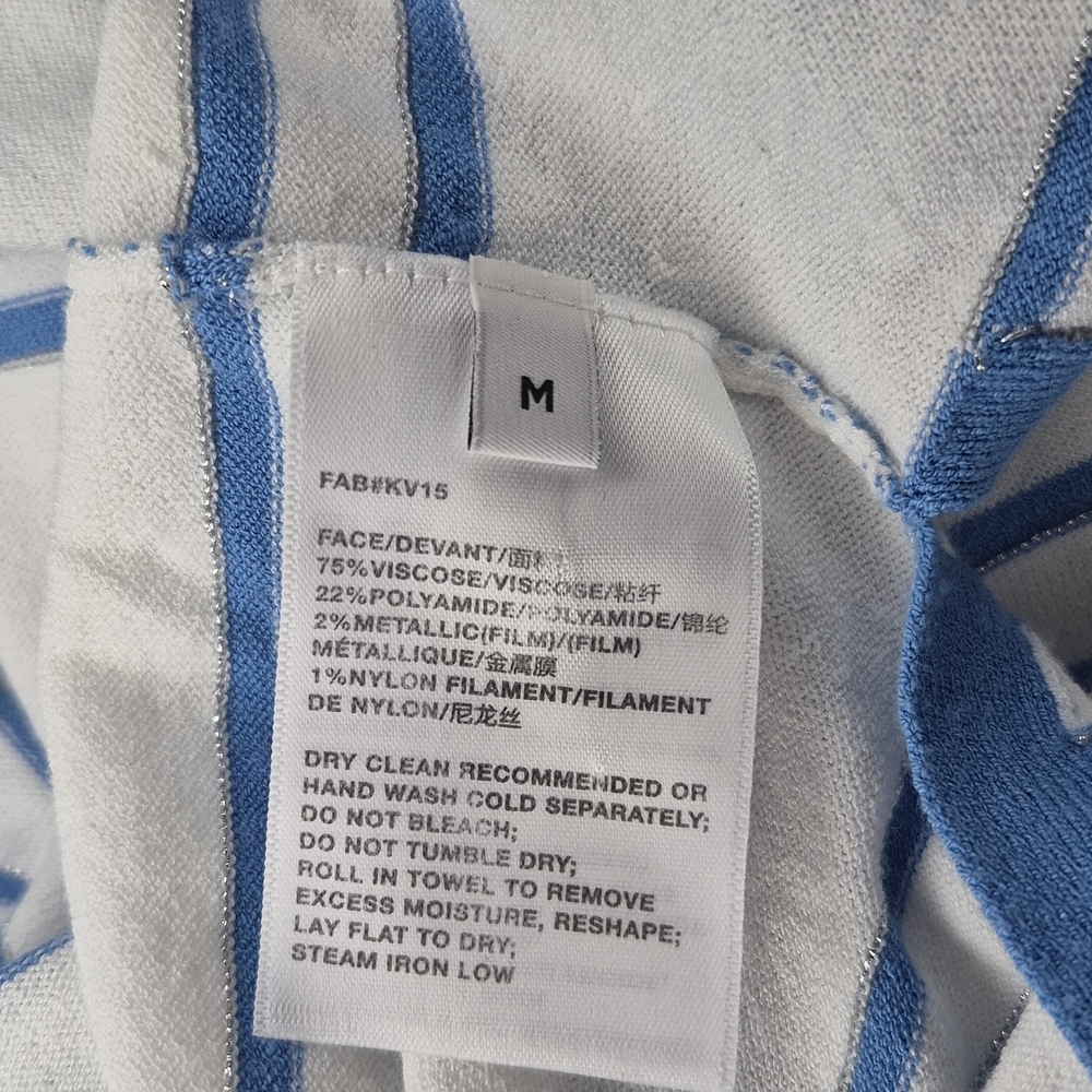 Lafayette 148 Sweater White Blue Striped V Neck Nautical Lightweight Womens Sz M - Picture 9 of 9